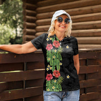 Hawaiian Hibiscus Plumeria Women Polo Shirt Tropical Leaves LT01 - Polynesian Pride