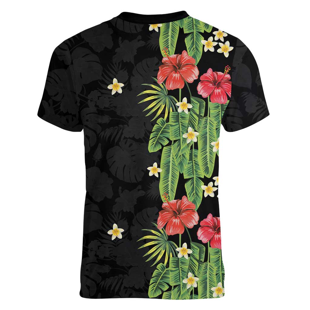 Hawaiian Hibiscus Plumeria Women V-Neck T-Shirt Tropical Leaves LT01 - Polynesian Pride
