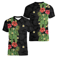 Hawaiian Hibiscus Plumeria Women V-Neck T-Shirt Tropical Leaves LT01 - Polynesian Pride