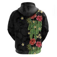 Hawaiian Hibiscus Plumeria Zip Hoodie Tropical Leaves LT01 - Polynesian Pride
