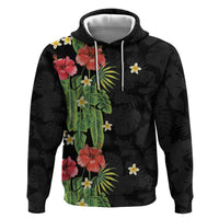 Hawaiian Hibiscus Plumeria Zip Hoodie Tropical Leaves LT01 Pullover Hoodie Black - Polynesian Pride