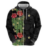 Hawaiian Hibiscus Plumeria Zip Hoodie Tropical Leaves LT01 - Polynesian Pride