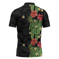 Hawaiian Hibiscus Plumeria Zipper Polo Shirt Tropical Leaves LT01 - Polynesian Pride