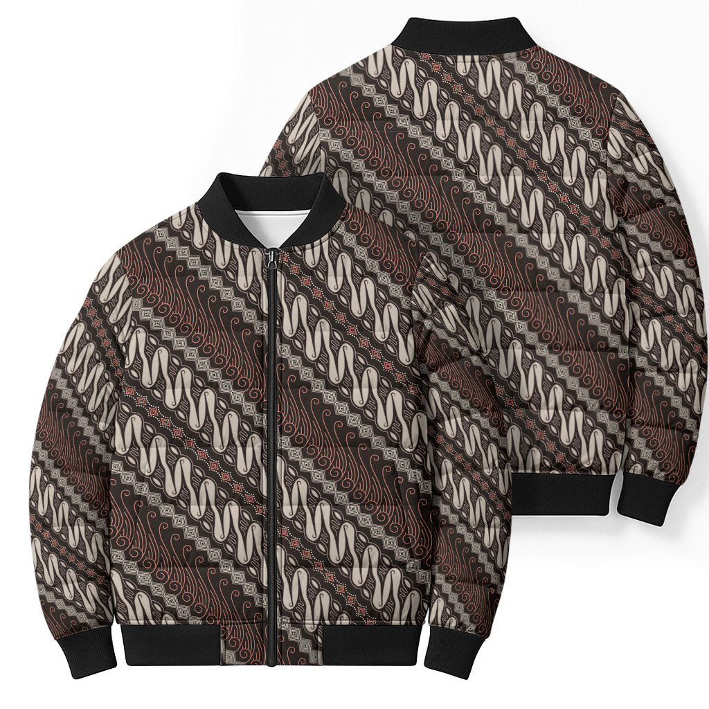 Yogyakarta Parang Batik Motifs Bomber Puffer Jacket Indonesian Traditional Pattern