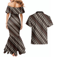 Yogyakarta Parang Batik Motifs Couples Matching Mermaid Dress and Hawaiian Shirt Indonesian Traditional Pattern