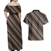 Yogyakarta Parang Batik Motifs Couples Matching Off Shoulder Maxi Dress and Hawaiian Shirt Indonesian Traditional Pattern
