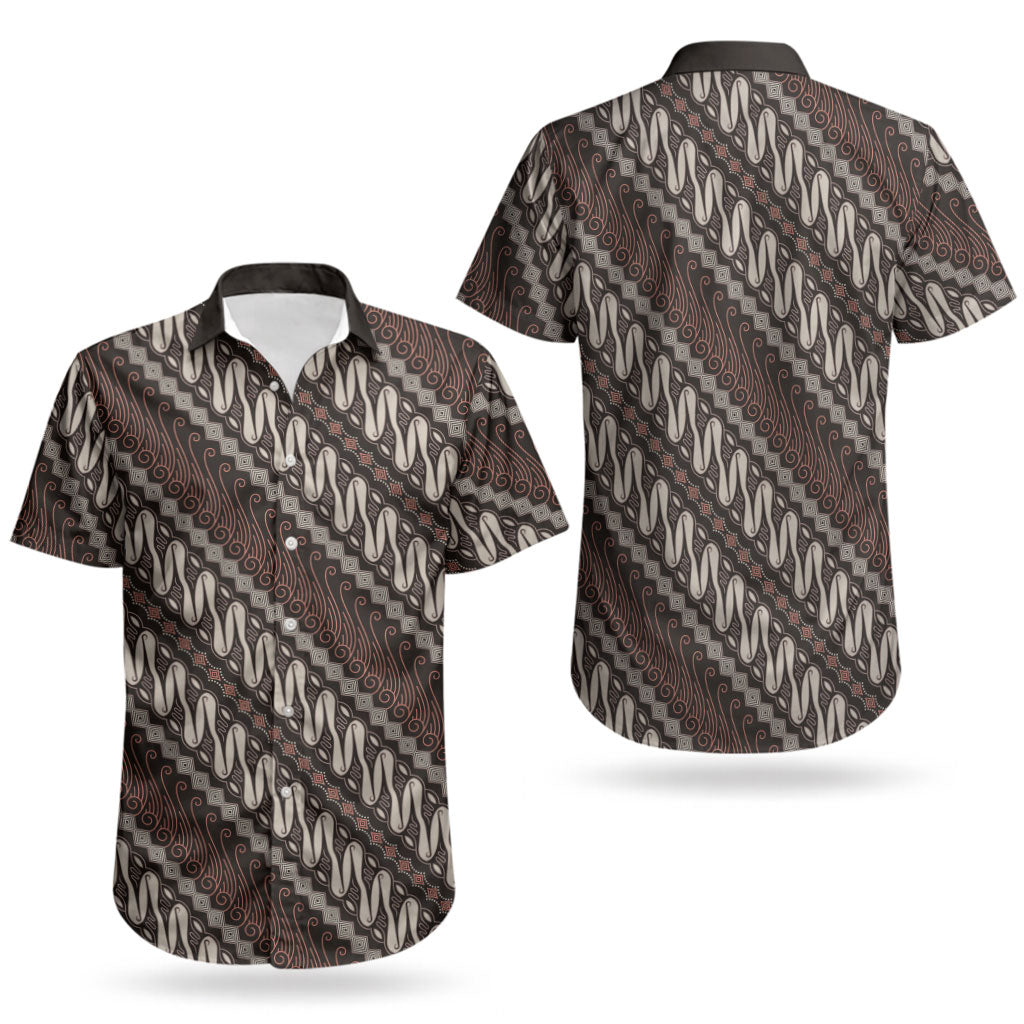Yogyakarta Parang Batik Motifs Couples Matching Off Shoulder Short Dress and Hawaiian Shirt Indonesian Traditional Pattern LT01 - Polynesian Pride