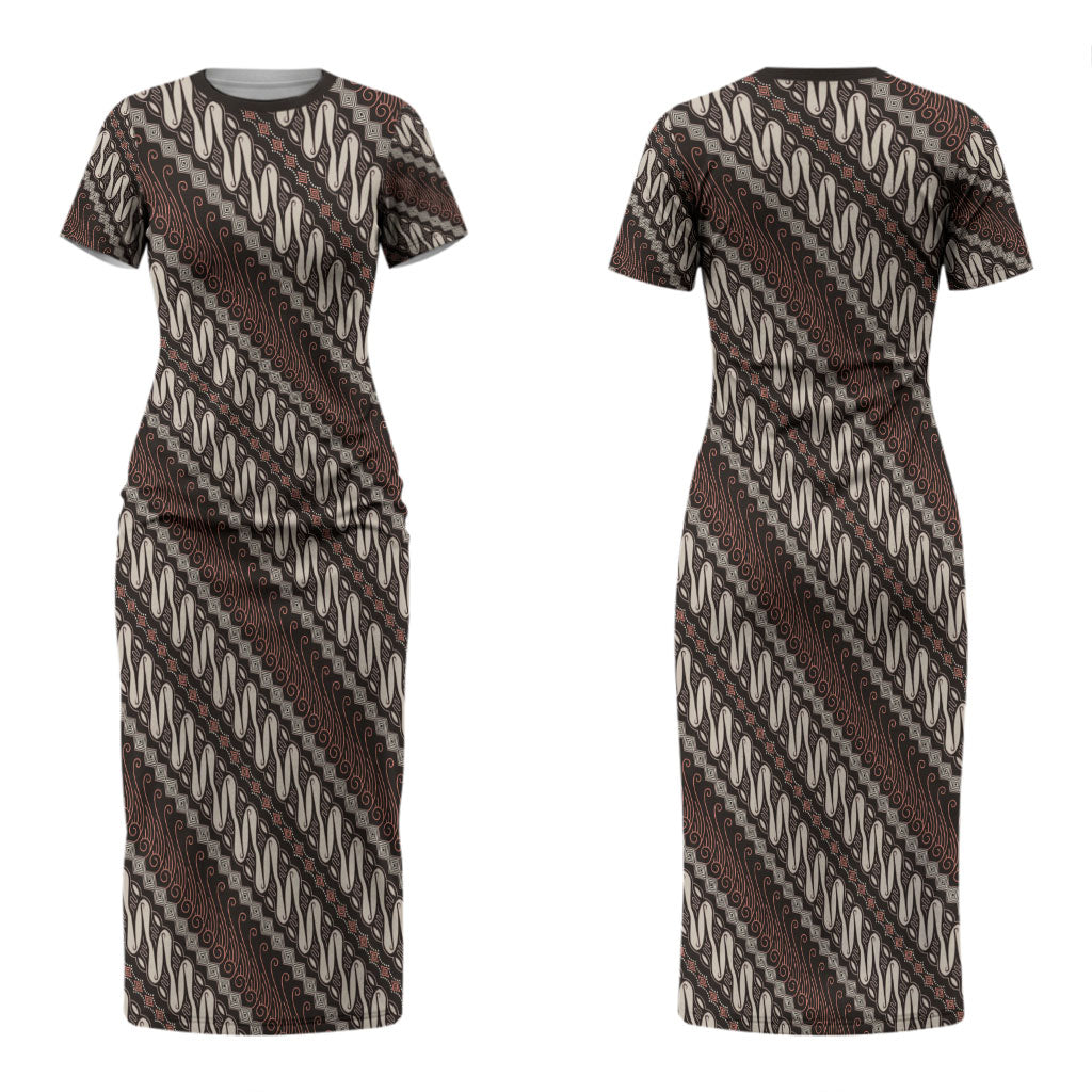 Yogyakarta Parang Batik Motifs Couples Matching Short Sleeve Bodycon Dress and Long Sleeve Button Shirt Indonesian Traditional Pattern LT01 - Polynesian Pride