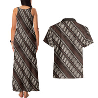 Yogyakarta Parang Batik Motifs Couples Matching Tank Maxi Dress and Hawaiian Shirt Indonesian Traditional Pattern