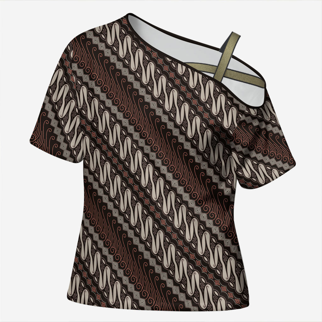 Yogyakarta Parang Batik Motifs Cross Shoulder Shirt Indonesian Traditional Pattern