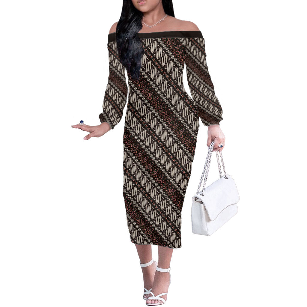Yogyakarta Parang Batik Motifs Family Matching Off The Shoulder Long Sleeve Dress and Hawaiian Shirt Indonesian Traditional Pattern