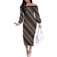 Yogyakarta Parang Batik Motifs Family Matching Off The Shoulder Long Sleeve Dress and Hawaiian Shirt Indonesian Traditional Pattern