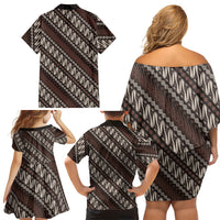 Yogyakarta Parang Batik Motifs Family Matching Off Shoulder Short Dress and Hawaiian Shirt Indonesian Traditional Pattern