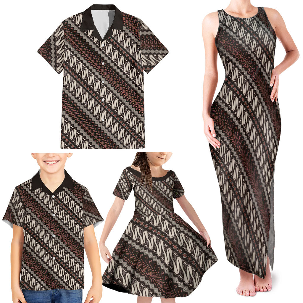 Yogyakarta Parang Batik Motifs Family Matching Tank Maxi Dress and Hawaiian Shirt Indonesian Traditional Pattern LT01 - Polynesian Pride