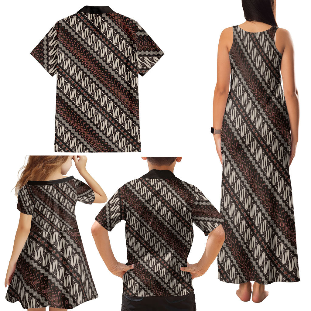 Yogyakarta Parang Batik Motifs Family Matching Tank Maxi Dress and Hawaiian Shirt Indonesian Traditional Pattern