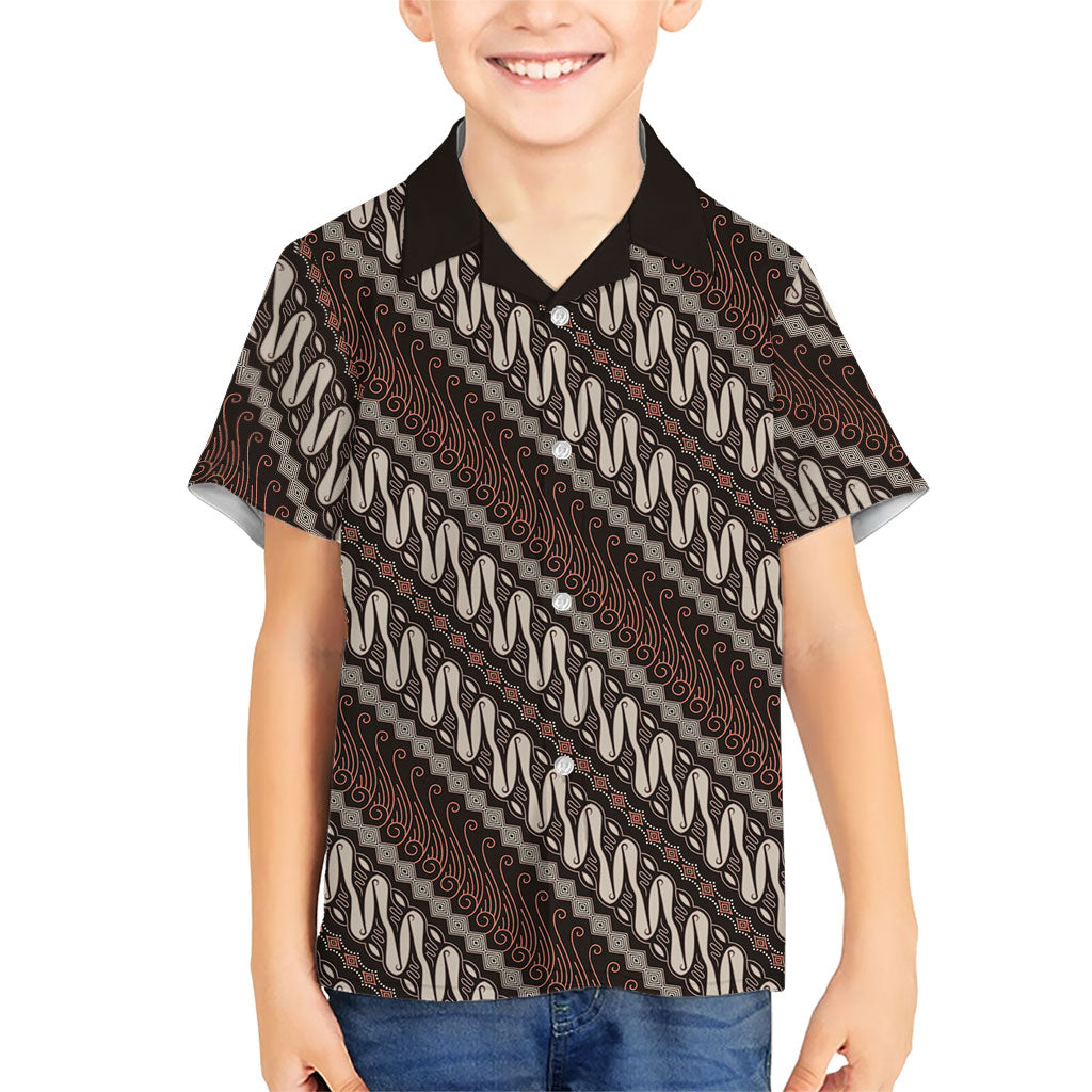 Yogyakarta Parang Batik Motifs Kid Hawaiian Shirt Indonesian Traditional Pattern