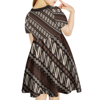 Yogyakarta Parang Batik Motifs Kid Short Sleeve Dress Indonesian Traditional Pattern