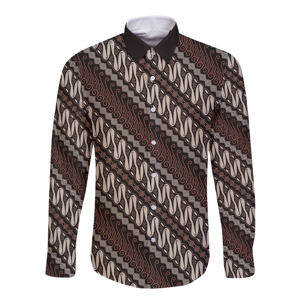 Yogyakarta Parang Batik Motifs Long Sleeve Button Shirt Indonesian Traditional Pattern