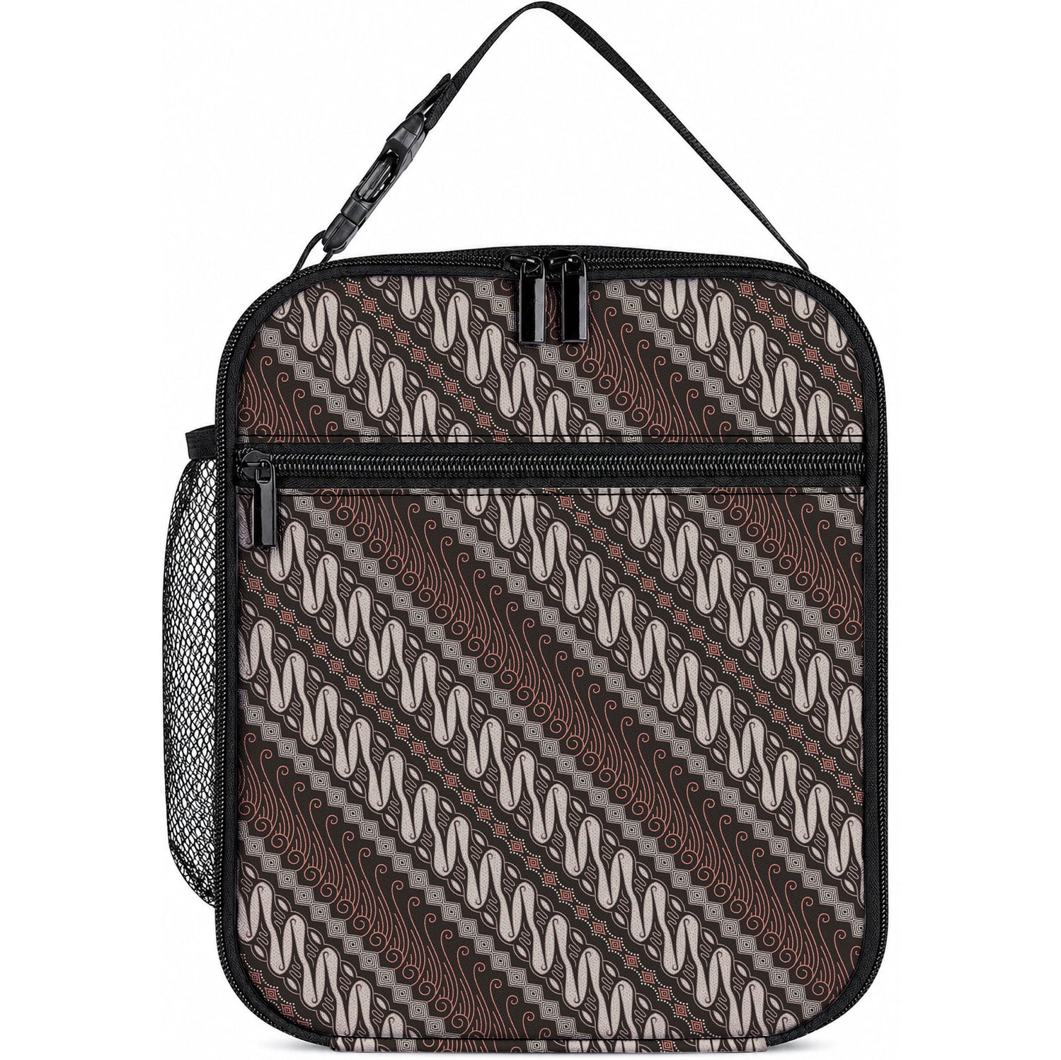 Yogyakarta Parang Batik Motifs Lunch Bag Indonesian Traditional Pattern LT01 10.2 × 8.3 × 4.3 inch Brown - Polynesian Pride