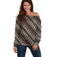 Yogyakarta Parang Batik Motifs Off Shoulder Sweater Indonesian Traditional Pattern