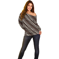Yogyakarta Parang Batik Motifs Off Shoulder Sweater Indonesian Traditional Pattern