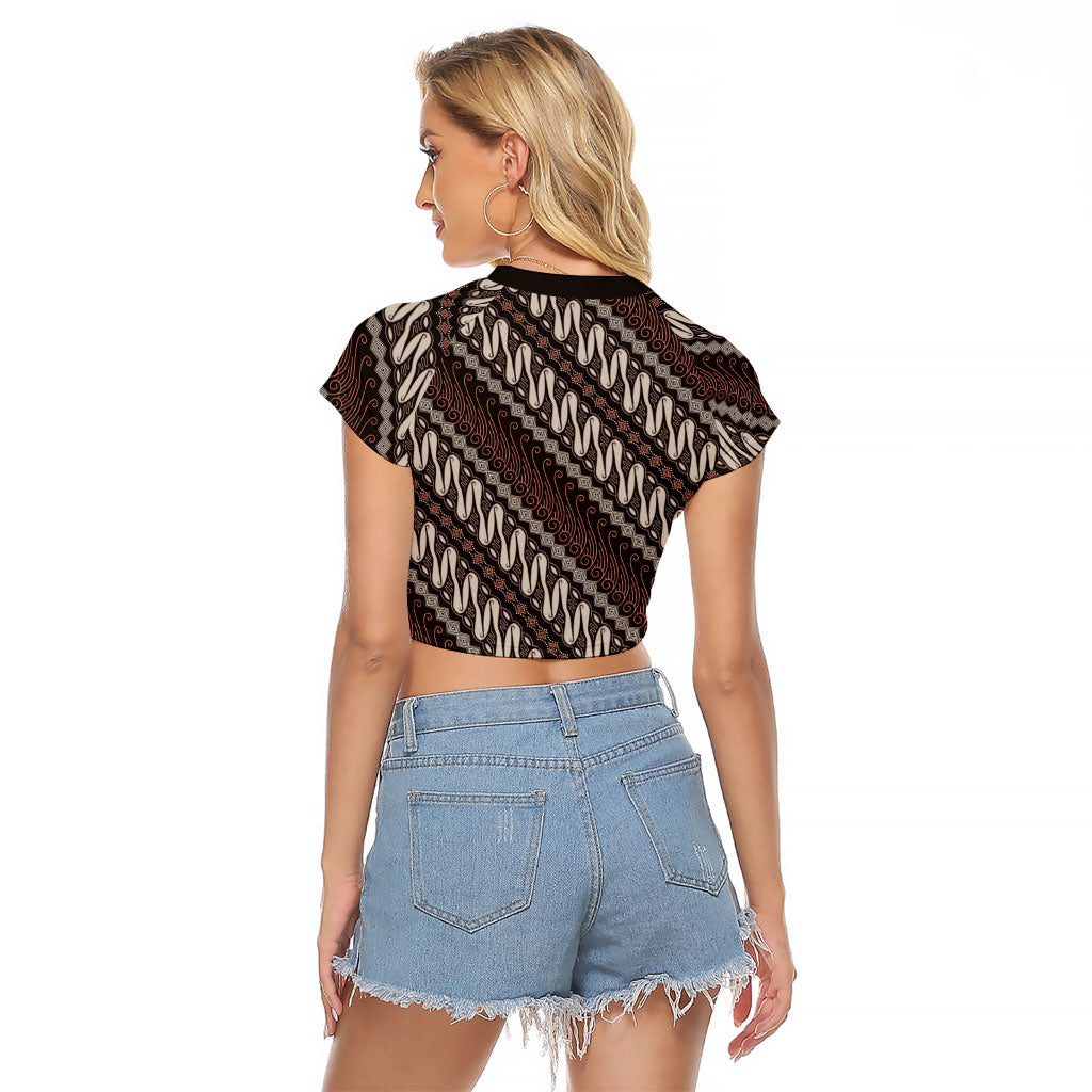 Yogyakarta Parang Batik Motifs Raglan Cropped T Shirt Indonesian Traditional Pattern