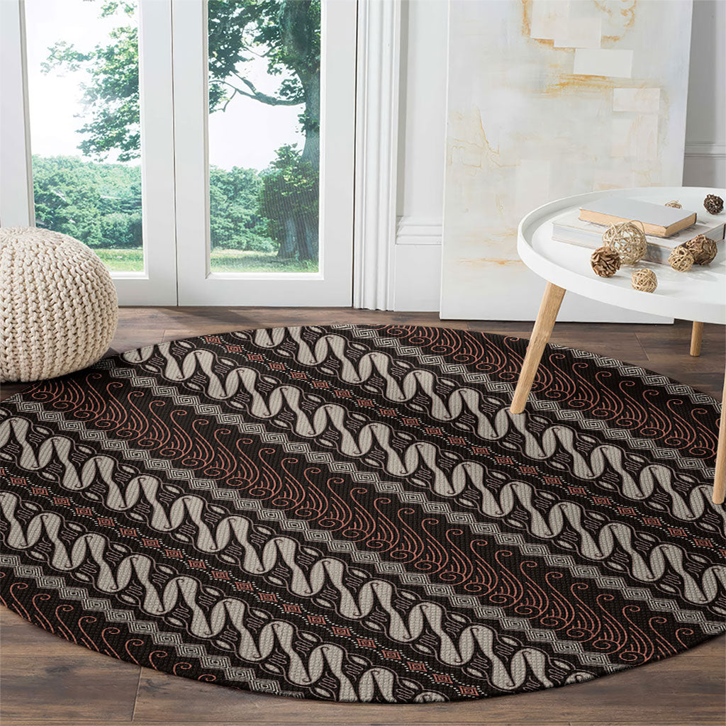 Yogyakarta Parang Batik Motifs Round Carpet Indonesian Traditional Pattern