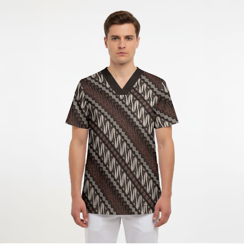 Yogyakarta Parang Batik Motifs Scrub Top Indonesian Traditional Pattern