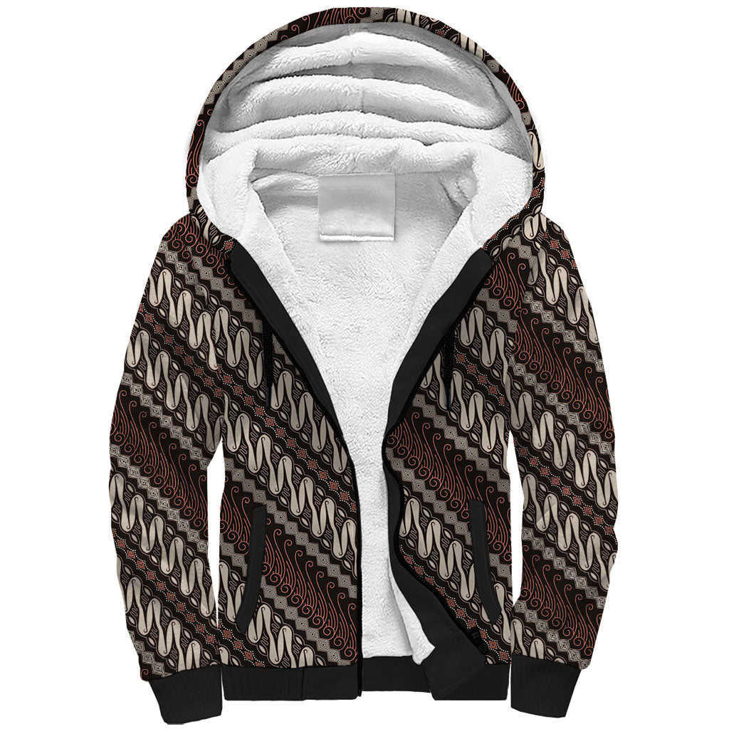 Yogyakarta Parang Batik Motifs Sherpa Hoodie Indonesian Traditional Pattern