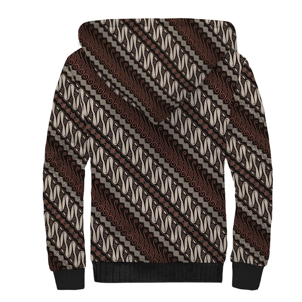 Yogyakarta Parang Batik Motifs Sherpa Hoodie Indonesian Traditional Pattern