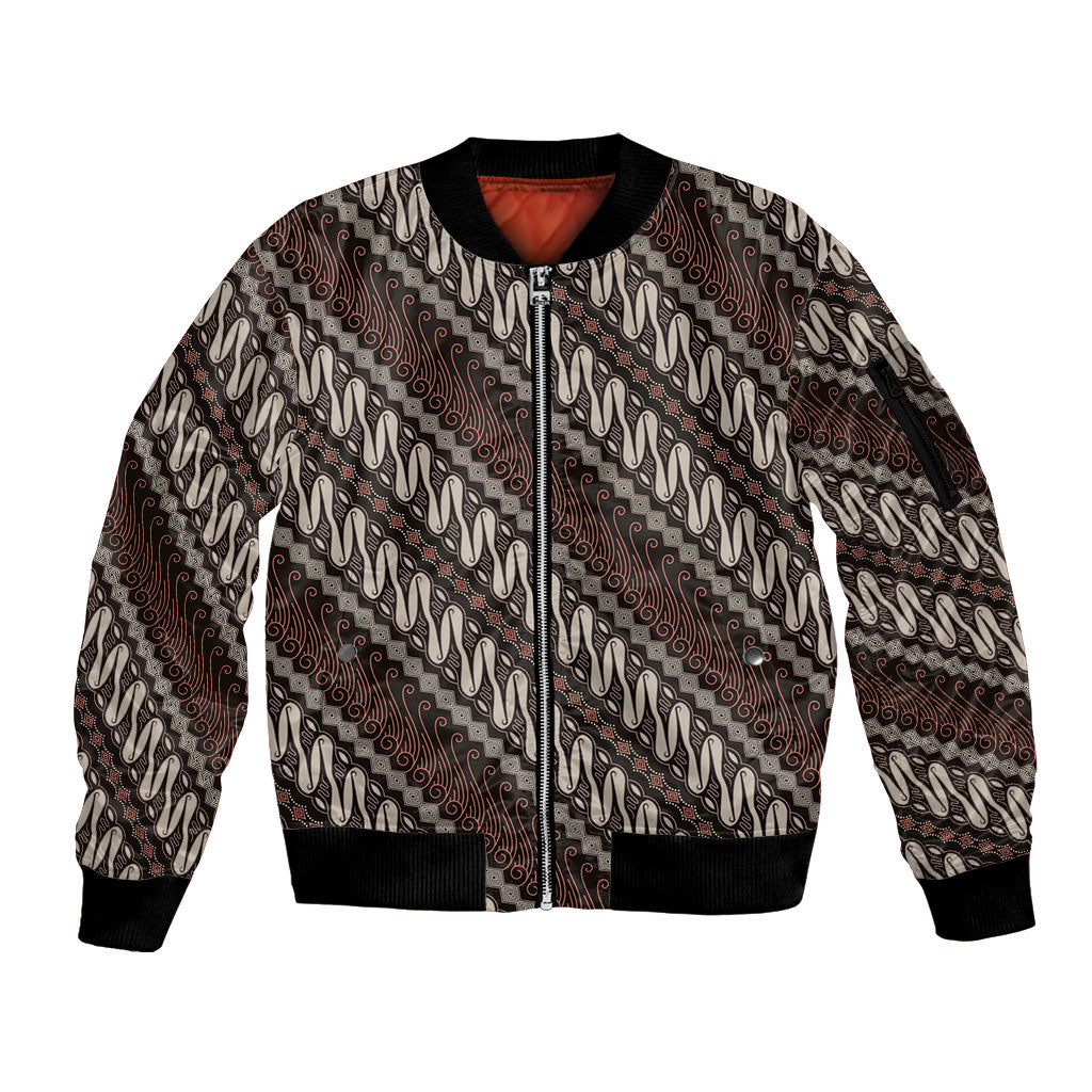 Yogyakarta Parang Batik Motifs Sleeve Zip Bomber Jacket Indonesian Traditional Pattern