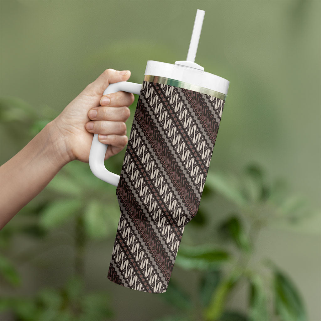 Yogyakarta Parang Batik Motifs Tumbler With Handle Indonesian Traditional Pattern