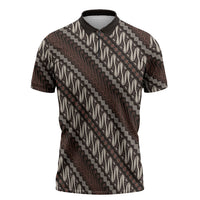 Yogyakarta Parang Batik Motifs Zipper Polo Shirt Indonesian Traditional Pattern