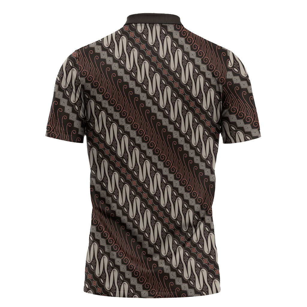 Yogyakarta Parang Batik Motifs Zipper Polo Shirt Indonesian Traditional Pattern