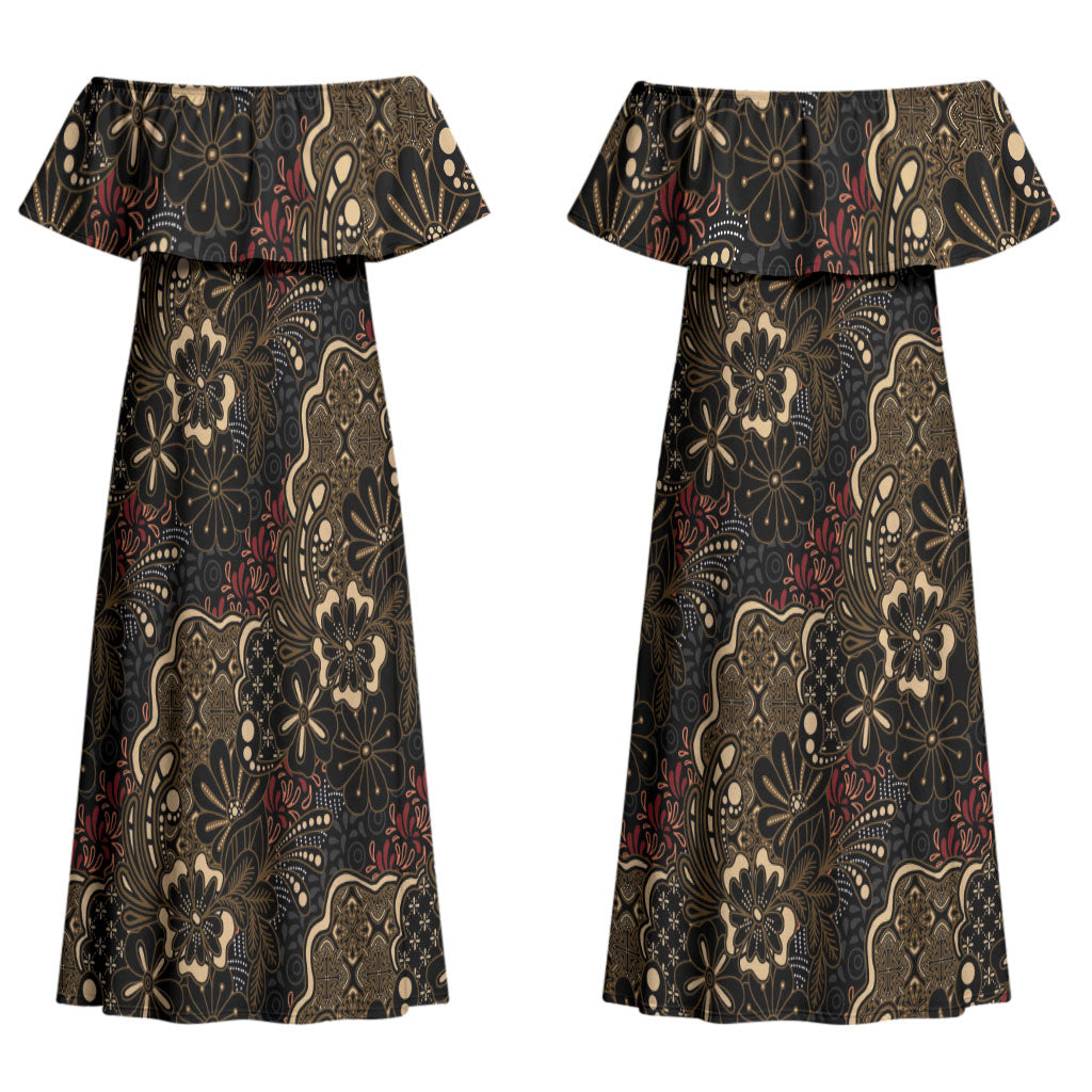 Batik Sekar Jagad Couples Matching Off Shoulder Maxi Dress and Hawaiian Shirt Indonesian Traditional Pattern LT01 - Polynesian Pride