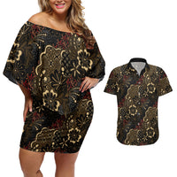 Batik Sekar Jagad Couples Matching Off Shoulder Short Dress and Hawaiian Shirt Indonesian Traditional Pattern