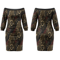 Batik Sekar Jagad Couples Matching Off The Shoulder Long Sleeve Dress and Long Sleeve Button Shirt Indonesian Traditional Pattern LT01 - Polynesian Pride