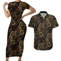 Batik Sekar Jagad Couples Matching Short Sleeve Bodycon Dress and Hawaiian Shirt Indonesian Traditional Pattern