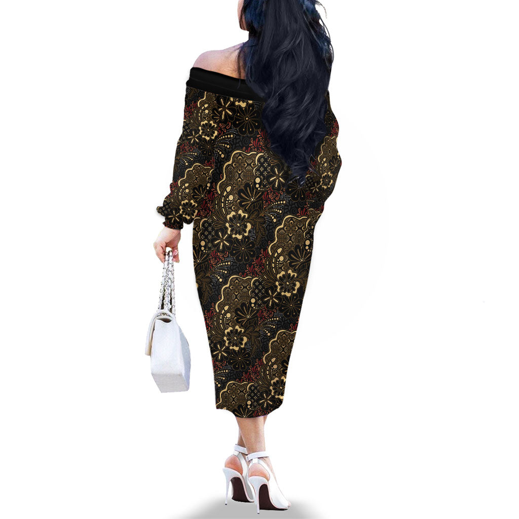 Batik Sekar Jagad Family Matching Off The Shoulder Long Sleeve Dress and Hawaiian Shirt Indonesian Traditional Pattern