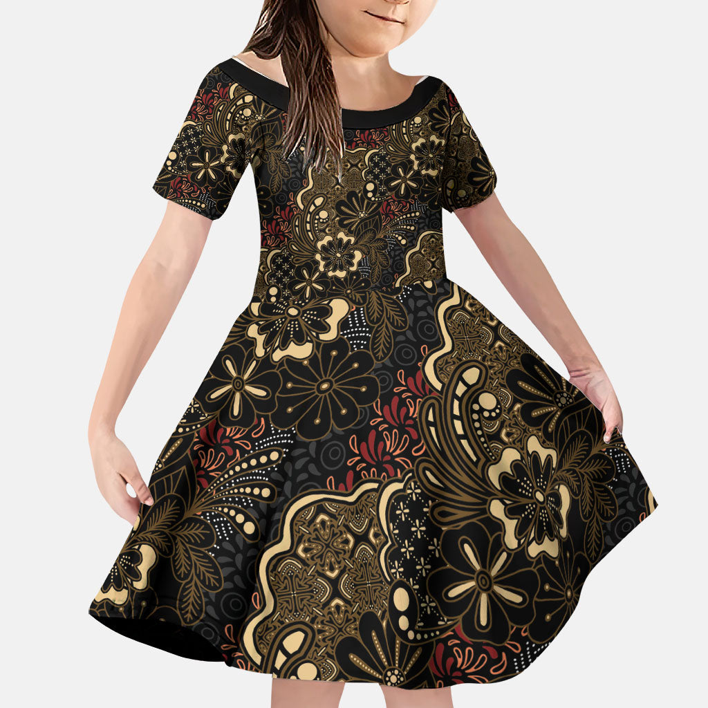 Batik Sekar Jagad Family Matching Off Shoulder Maxi Dress and Hawaiian Shirt Indonesian Traditional Pattern