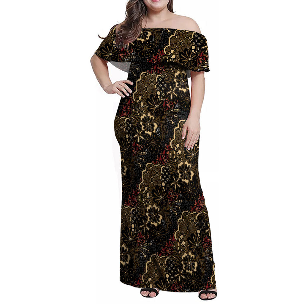 Batik Sekar Jagad Family Matching Off Shoulder Maxi Dress and Hawaiian Shirt Indonesian Traditional Pattern
