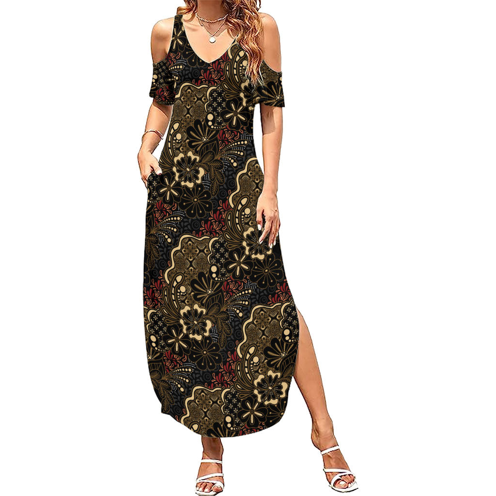 Batik Sekar Jagad Family Matching Summer Maxi Dress and Hawaiian Shirt Indonesian Traditional Pattern