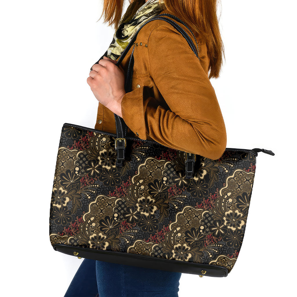 Batik Sekar Jagad Leather Tote Bag Indonesian Traditional Pattern