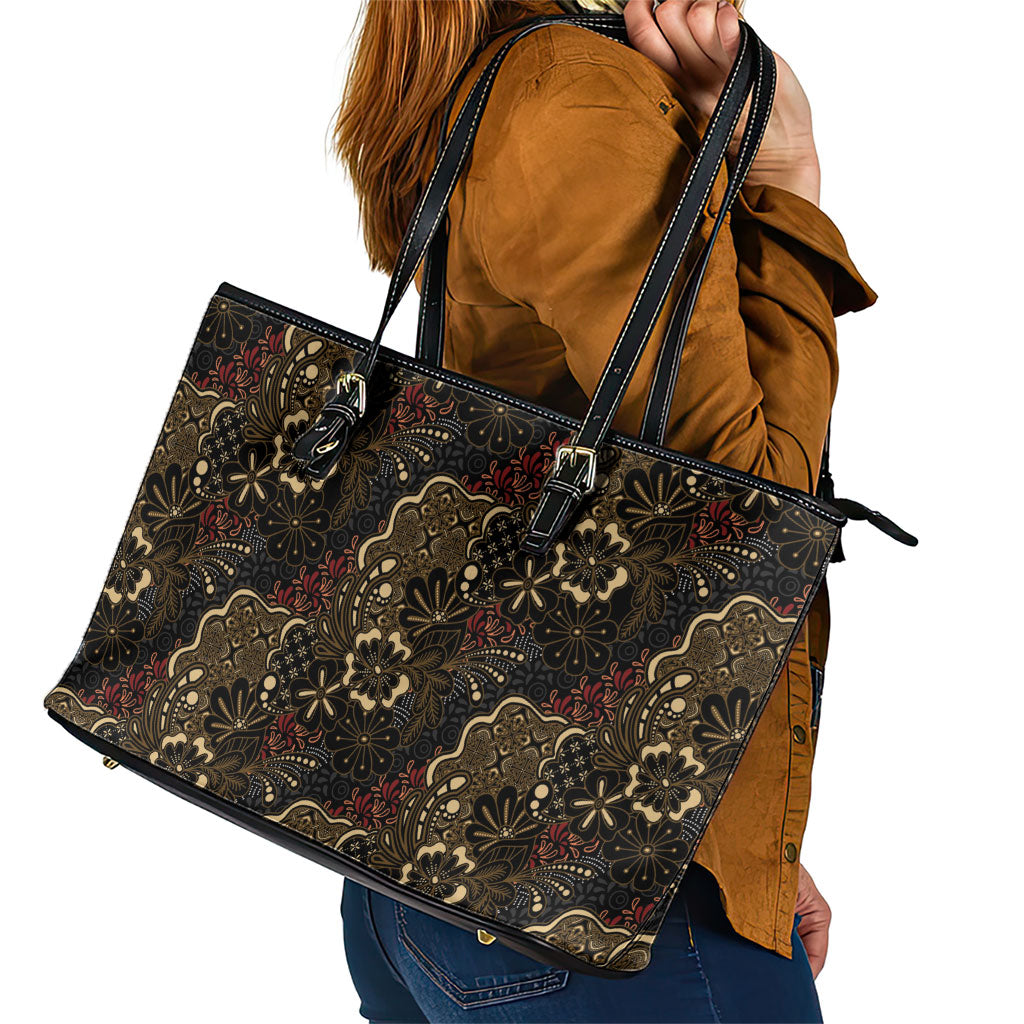 Batik Sekar Jagad Leather Tote Bag Indonesian Traditional Pattern