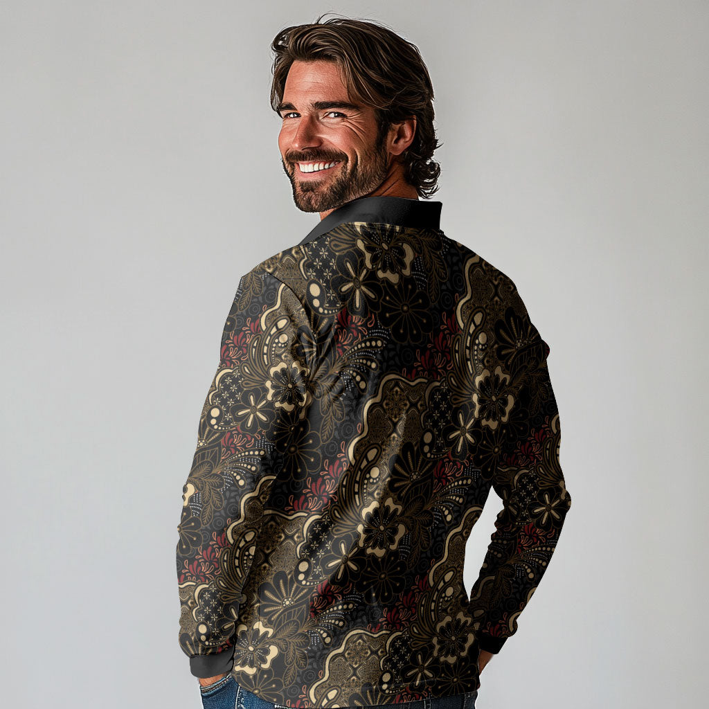 Batik Sekar Jagad Long Sleeve Polo Shirt Indonesian Traditional Pattern