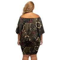 Batik Sekar Jagad Off Shoulder Short Dress Indonesian Traditional Pattern