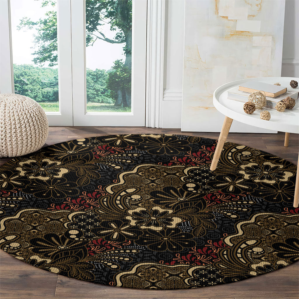 Batik Sekar Jagad Round Carpet Indonesian Traditional Pattern