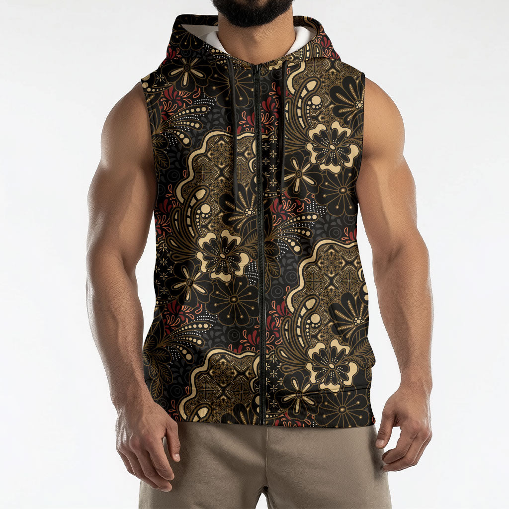 Batik Sekar Jagad Sleeveless Zip Hoodie Indonesian Traditional Pattern
