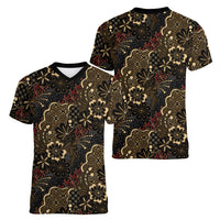 Batik Sekar Jagad Women V-Neck T-Shirt Indonesian Traditional Pattern