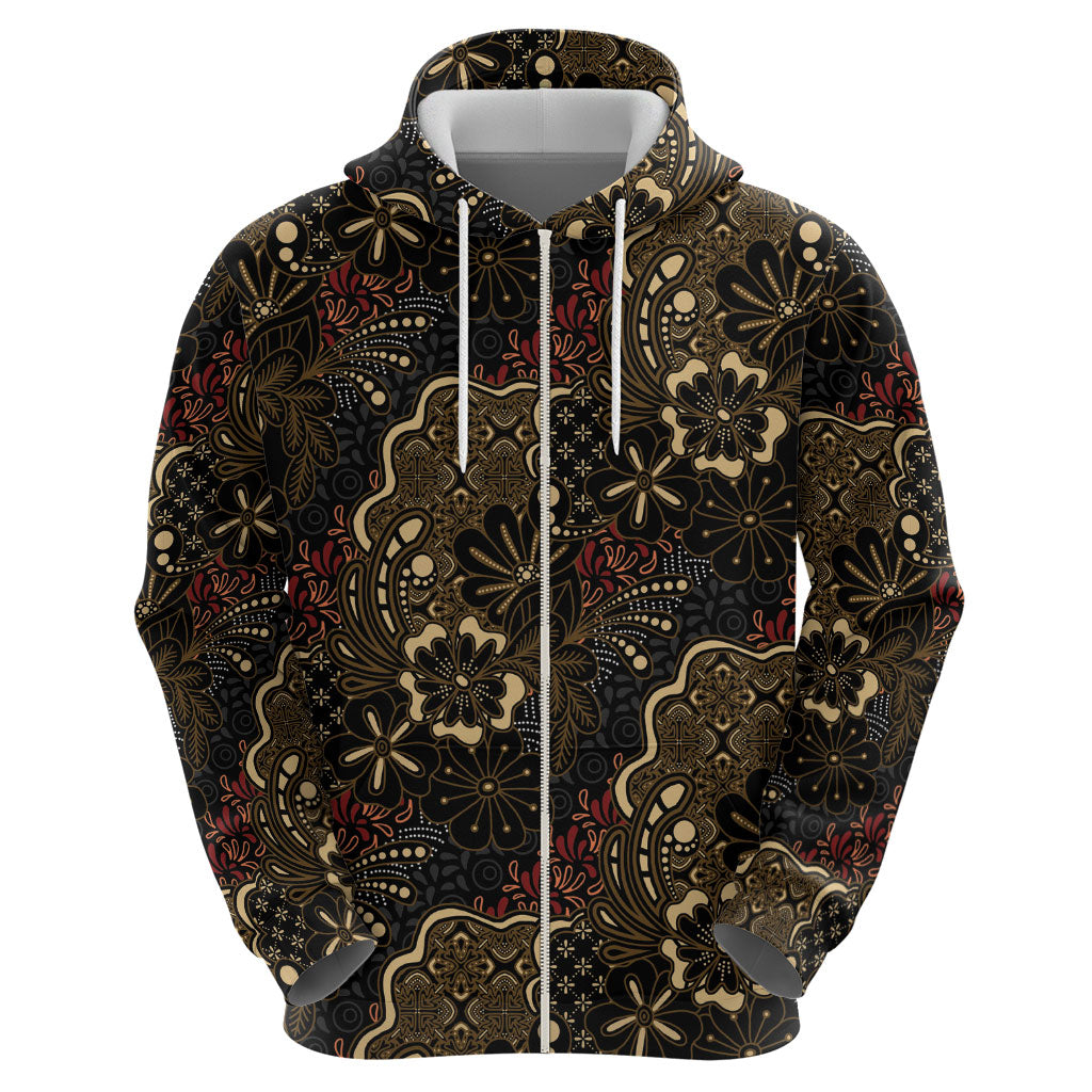 Batik Sekar Jagad Zip Hoodie Indonesian Traditional Pattern